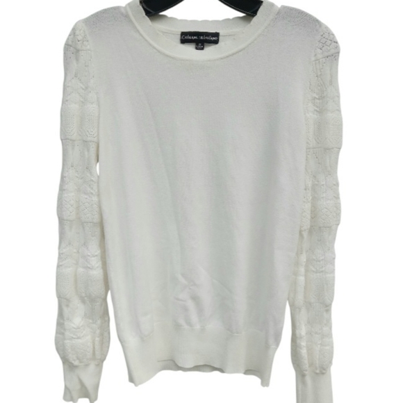 Catherine Malandrino White Knit Sweater w/ Textured Puffy Sleeves Size XS - Picture 1 of 6